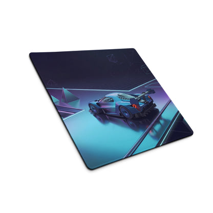 Ford GT Mk IV Inspired Silver Blue Vaporwave Gaming Mouse Pad – Neon Cyan Purple Futuristic Track Desk Mat, Geometric Supercar Digital Art