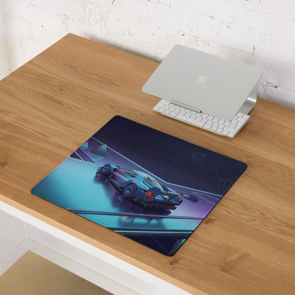 Ford GT Mk IV Inspired Silver Blue Vaporwave Gaming Mouse Pad – Neon Cyan Purple Futuristic Track Desk Mat, Geometric Supercar Digital Art