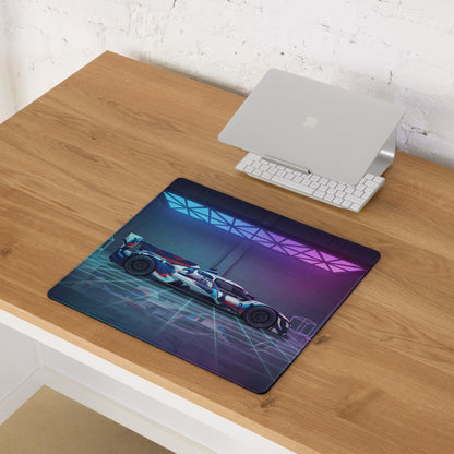 BMW M Hybrid V8 LMDh Inspired Blue Red Vaporwave Gaming Mouse Pad – Neon Cyan Purple Garage Desk Mat, Futuristic Le Mans Race Car Digital Artwork