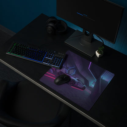 Lamborghini Aventador Inspired Gray Purple Vaporwave Gaming Mouse Pad – Neon Pink Cyberpunk Corridor Desk Mat, Futuristic Supercar Digital Art