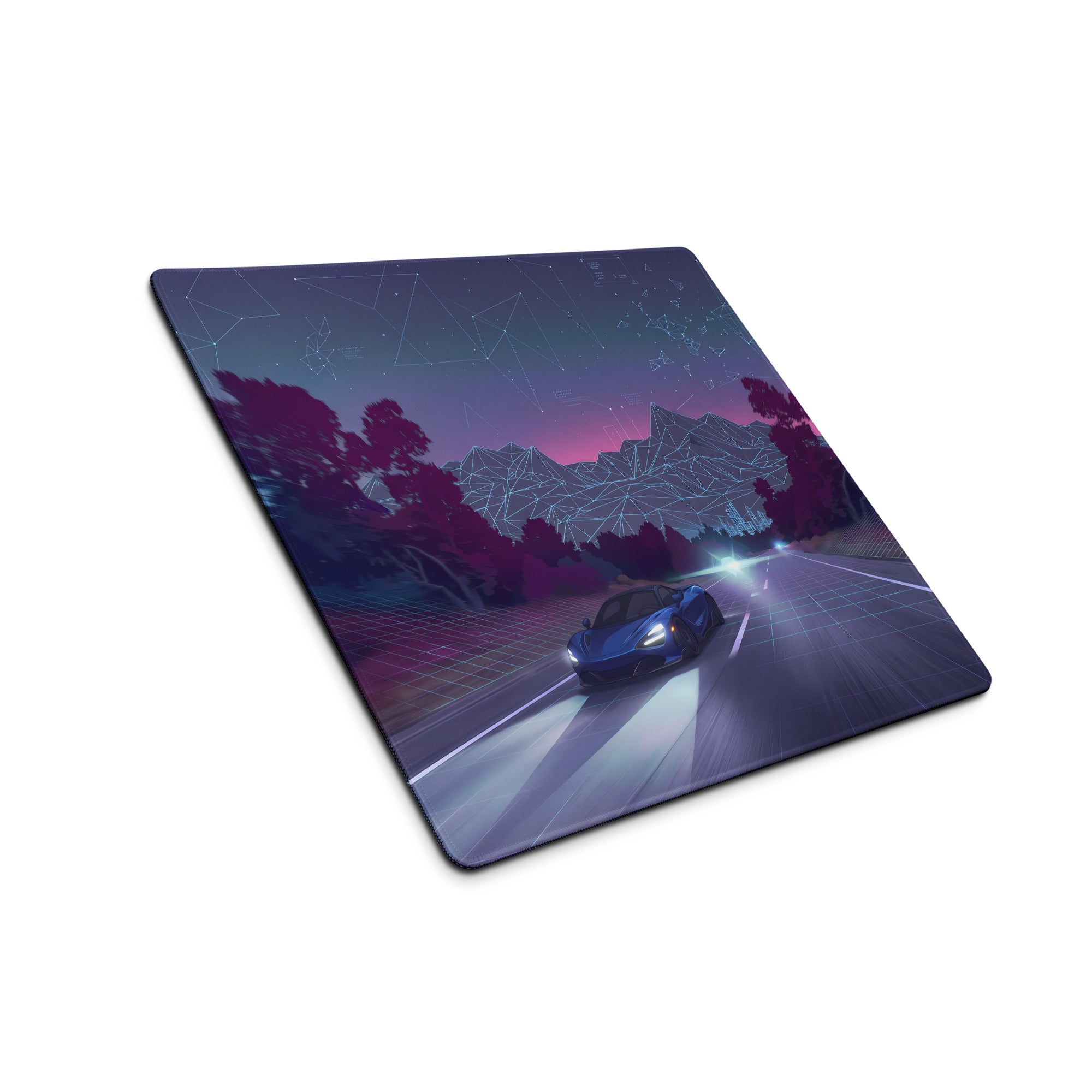 McLaren 720S Inspired Blue Purple Vaporwave Gaming Mouse Pad – Neon Highway Desk Mat, Futuristic Synthwave Supercar Digital Artwork