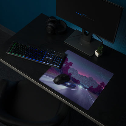 McLaren 720S Inspired Blue Purple Vaporwave Gaming Mouse Pad – Neon Highway Desk Mat, Futuristic Synthwave Supercar Digital Artwork