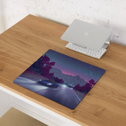 McLaren 720S Inspired Blue Purple Vaporwave Gaming Mouse Pad – Neon Highway Desk Mat, Futuristic Synthwave Supercar Digital Artwork
