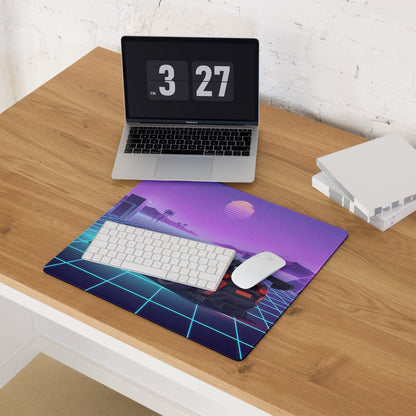 Lamborghini Temerario Inspired Orange Purple Vaporwave Gaming Mouse Pad – Neon Grid Sunset Desk Mat, Retro Futuristic Supercar Digital Artwork