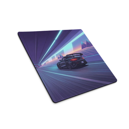 Mercedes-AMG GT Black Series Inspired Black Blue Vaporwave Gaming Mouse Pad – Neon Tunnel Desk Mat, Retro Futuristic Supercar Digital Artwork