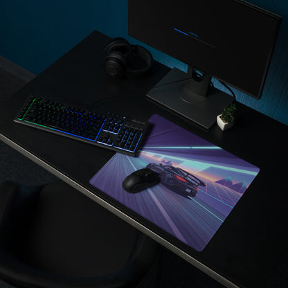 Mercedes-AMG GT Black Series Inspired Black Blue Vaporwave Gaming Mouse Pad – Neon Tunnel Desk Mat, Retro Futuristic Supercar Digital Artwork