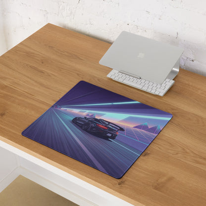 Mercedes-AMG GT Black Series Inspired Black Blue Vaporwave Gaming Mouse Pad – Neon Tunnel Desk Mat, Retro Futuristic Supercar Digital Artwork