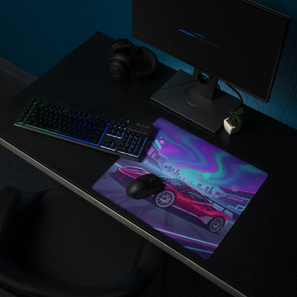 Ferrari 488 Challenge Evo Inspired Red Purple Vaporwave Gaming Mouse Pad – Neon City Raceway Desk Mat, Retro Futuristic Supercar Digital Artwork