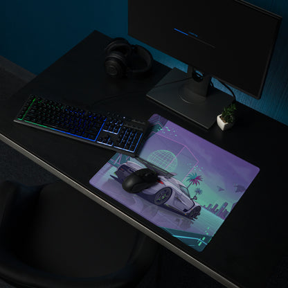 Koenigsegg Jesko Attack Inspired White Purple Vaporwave Gaming Mouse Pad – Neon Cyber City Desk Mat, Retro Futuristic Hypercar Digital Artwork