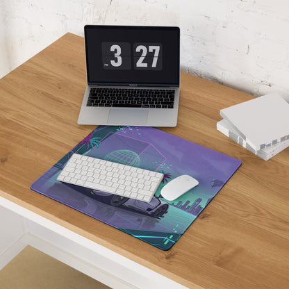 Koenigsegg Jesko Attack Inspired White Purple Vaporwave Gaming Mouse Pad – Neon Cyber City Desk Mat, Retro Futuristic Hypercar Digital Artwork