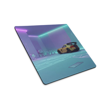 Dodge Viper ACR Inspired Gold Cyan Vaporwave Gaming Mouse Pad – Futuristic Neon Garage Desk Mat, Retro Geometric Supercar Digital Artwork