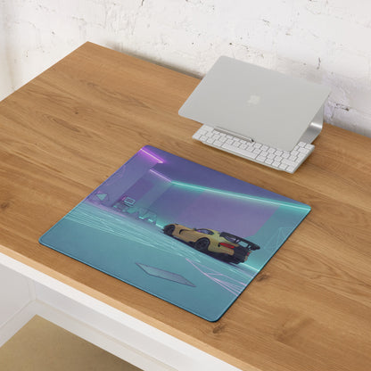 Dodge Viper ACR Inspired Gold Cyan Vaporwave Gaming Mouse Pad – Futuristic Neon Garage Desk Mat, Retro Geometric Supercar Digital Artwork
