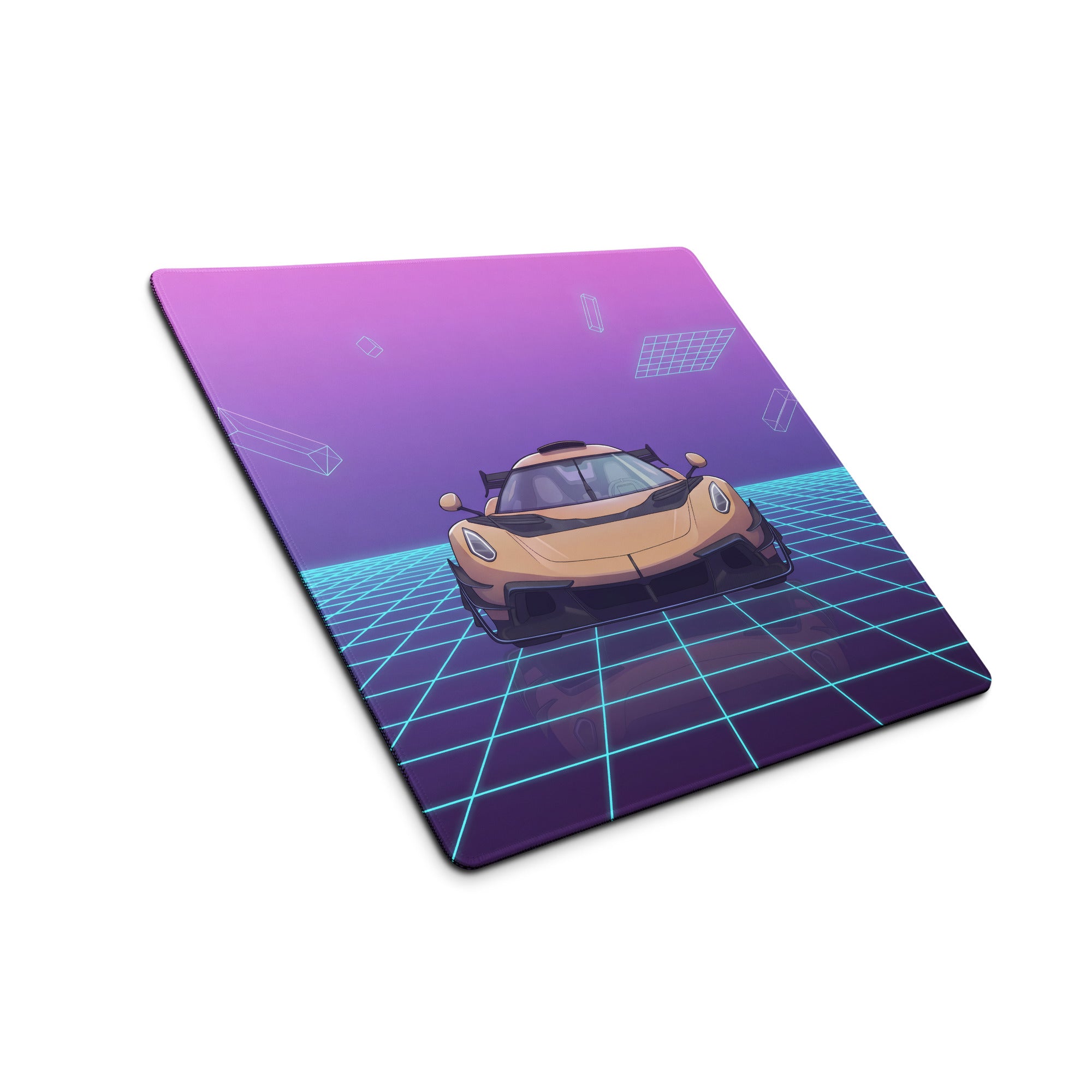 Koenigsegg Jesko Inspired Gold Cyan Vaporwave Gaming Mouse Pad – Neon Grid Desk Mat, Retro Futuristic Hypercar Digital Artwork