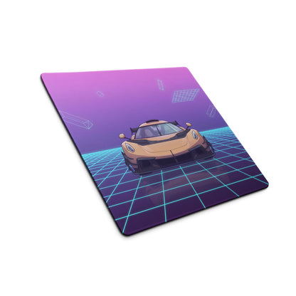 Koenigsegg Jesko Inspired Gold Cyan Vaporwave Gaming Mouse Pad – Neon Grid Desk Mat, Retro Futuristic Hypercar Digital Artwork