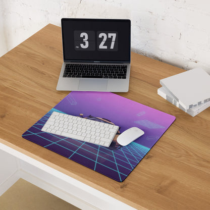 Koenigsegg Jesko Inspired Gold Cyan Vaporwave Gaming Mouse Pad – Neon Grid Desk Mat, Retro Futuristic Hypercar Digital Artwork