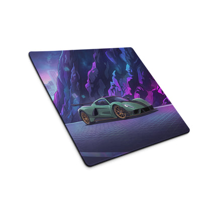 Hennessey Venom F5 Inspired Mint Green Purple Vaporwave Gaming Mouse Pad – Neon Cosmic Mountain Desk Mat, Futuristic Hypercar Digital Artwork