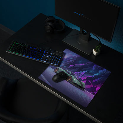Hennessey Venom F5 Inspired Mint Green Purple Vaporwave Gaming Mouse Pad – Neon Cosmic Mountain Desk Mat, Futuristic Hypercar Digital Artwork