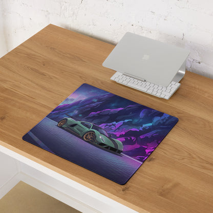 Hennessey Venom F5 Inspired Mint Green Purple Vaporwave Gaming Mouse Pad – Neon Cosmic Mountain Desk Mat, Futuristic Hypercar Digital Artwork