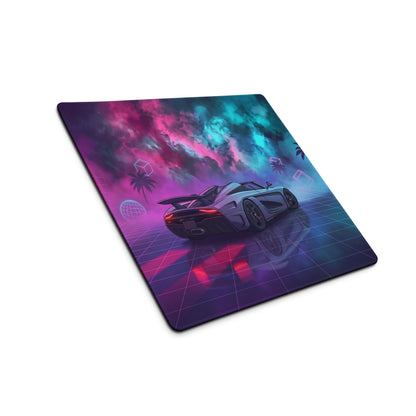 Koenigsegg Regera Inspired Silver Pink Cyan Vaporwave Gaming Mouse Pad – Neon Cosmic Grid Desk Mat, Retro Futuristic Hypercar Digital Artwork