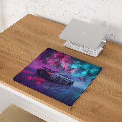 Koenigsegg Regera Inspired Silver Pink Cyan Vaporwave Gaming Mouse Pad – Neon Cosmic Grid Desk Mat, Retro Futuristic Hypercar Digital Artwork