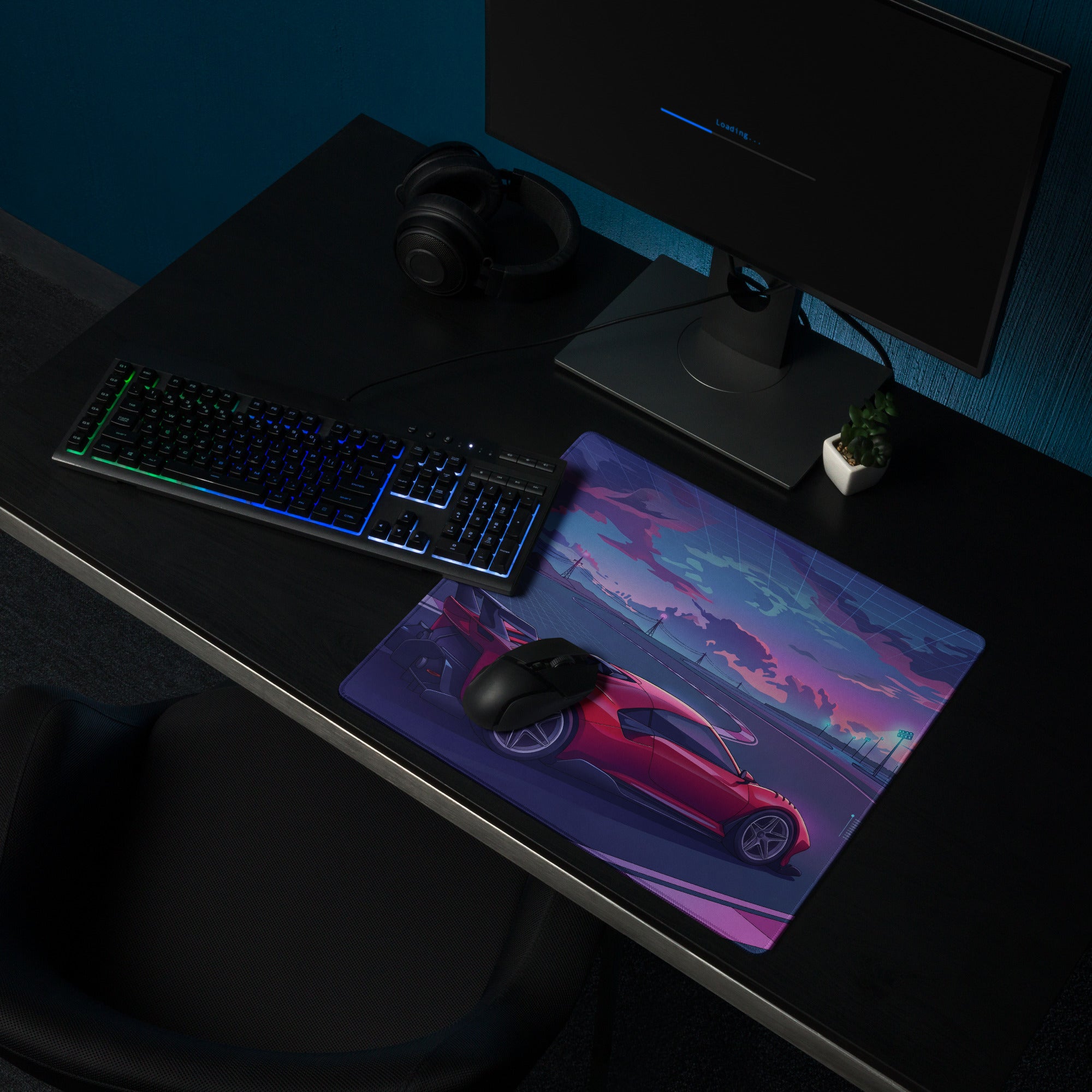 Ferrari P80/CInspired Red Purple Vaporwave Gaming Mouse Pad – Neon Racetrack Desk Mat, Retro Futuristic Hypercar Digital Artwork