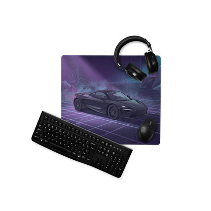 McLaren 720S Inspired Black Purple Vaporwave Gaming Mouse Pad – Neon Cyber Grid Desk Mat, Futuristic Geometric Supercar Digital Artwork