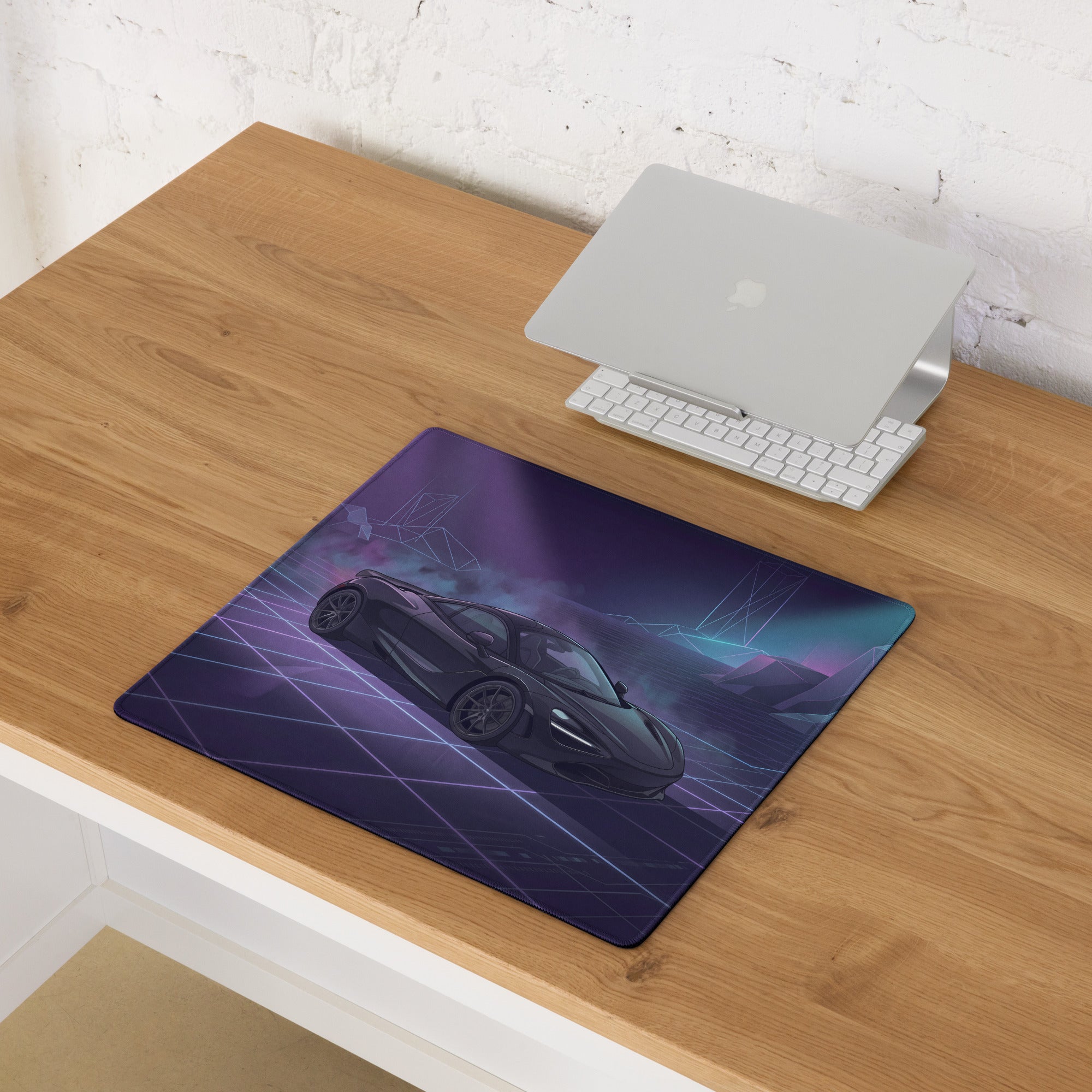 McLaren 720S Inspired Black Purple Vaporwave Gaming Mouse Pad – Neon Cyber Grid Desk Mat, Futuristic Geometric Supercar Digital Artwork