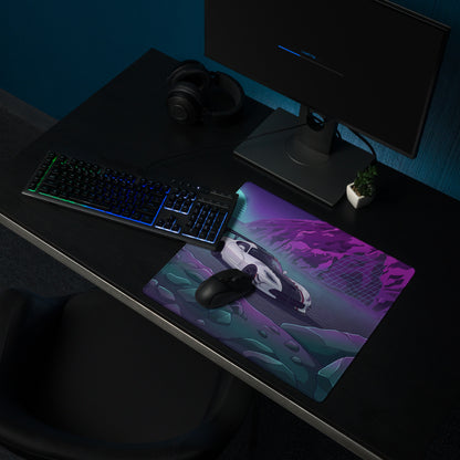 Dodge Viper ACR Inspired White Purple Vaporwave Gaming Mouse Pad – Neon Mountain Grid Desk Mat, Retro Futuristic Supercar Digital Artwork