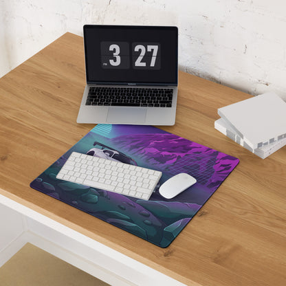 Dodge Viper ACR Inspired White Purple Vaporwave Gaming Mouse Pad – Neon Mountain Grid Desk Mat, Retro Futuristic Supercar Digital Artwork
