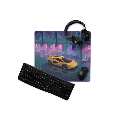 Lamborghini Countach LPI 800-4 Inspired Yellow Pink Vaporwave Gaming Mouse Pad – Neon Crystal Garage Desk Mat, Retro Futuristic Supercar Digital Artwork