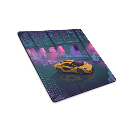 Lamborghini Countach LPI 800-4 Inspired Yellow Pink Vaporwave Gaming Mouse Pad – Neon Crystal Garage Desk Mat, Retro Futuristic Supercar Digital Artwork