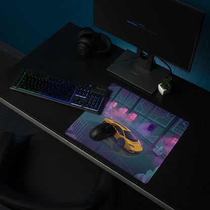 Lamborghini Countach LPI 800-4 Inspired Yellow Pink Vaporwave Gaming Mouse Pad – Neon Crystal Garage Desk Mat, Retro Futuristic Supercar Digital Artwork
