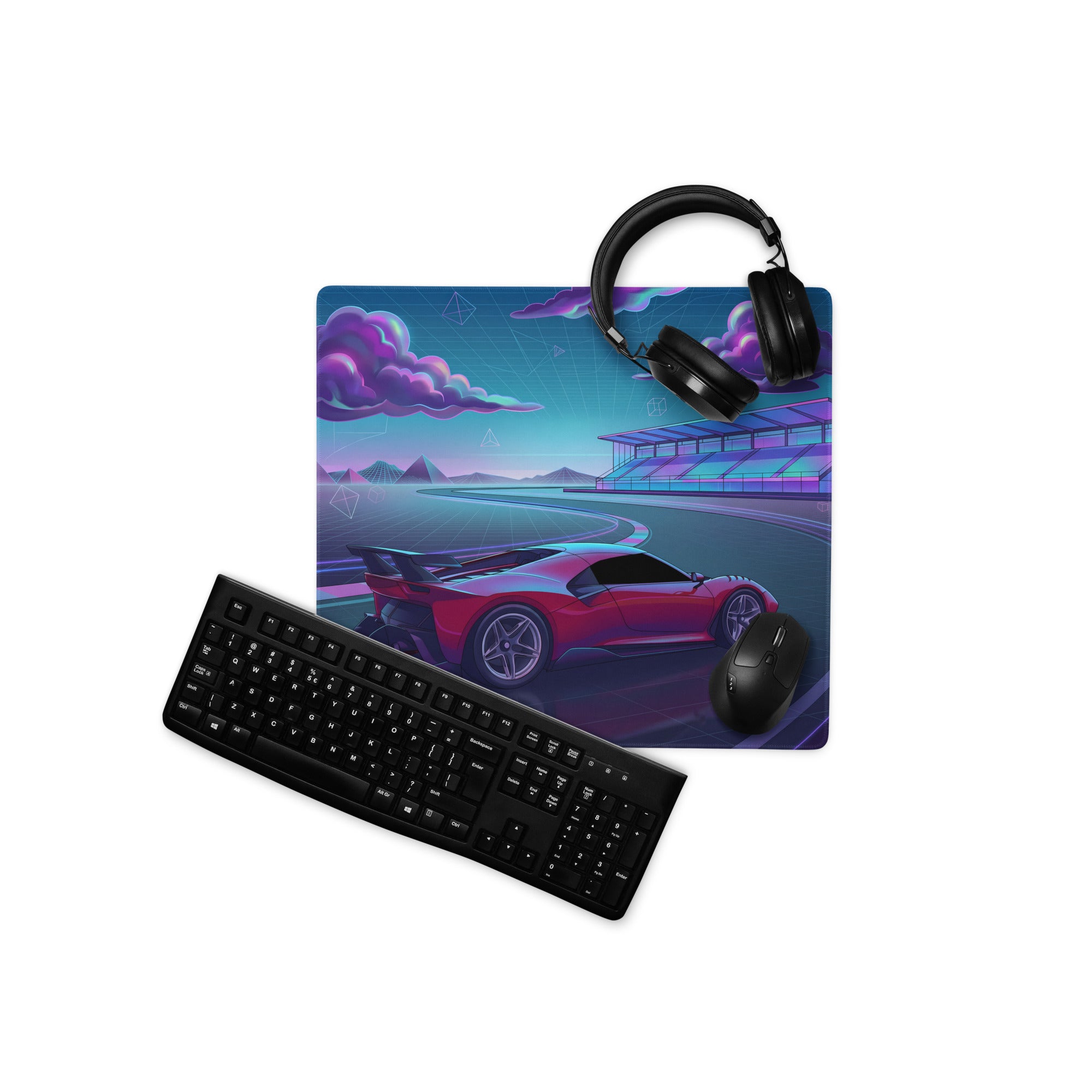 Ferrari P80/C Inspired Red Cyan Vaporwave Gaming Mouse Pad – Neon Futuristic Racetrack Desk Mat, Retro Hypercar Digital Artwork