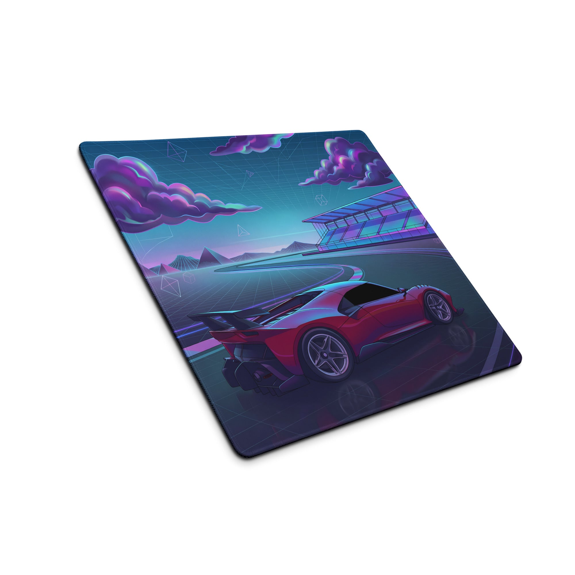 Ferrari P80/C Inspired Red Cyan Vaporwave Gaming Mouse Pad – Neon Futuristic Racetrack Desk Mat, Retro Hypercar Digital Artwork
