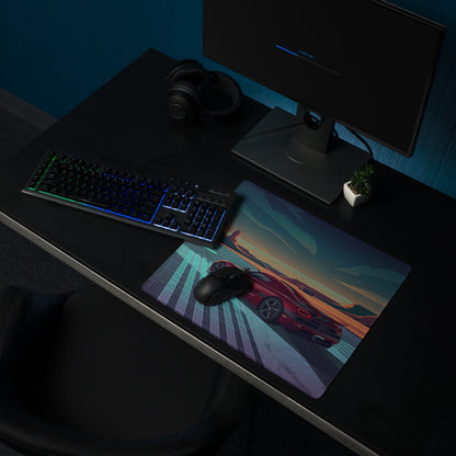 Koenigsegg Agera RS Inspired Red Cyan Vaporwave Gaming Mouse Pad – Neon Desert Highway Desk Mat, Retro Futuristic Hypercar Digital Artwork