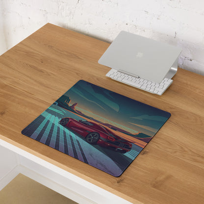Koenigsegg Agera RS Inspired Red Cyan Vaporwave Gaming Mouse Pad – Neon Desert Highway Desk Mat, Retro Futuristic Hypercar Digital Artwork