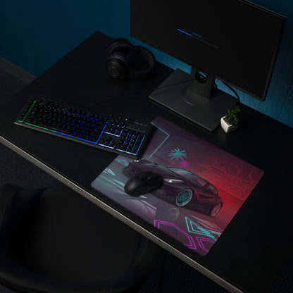Ferrari F12berlinetta Inspired Black Red Vaporwave Gaming Mouse Pad – Neon Cyber Garage Desk Mat, Futuristic Italian Supercar Digital Artwork