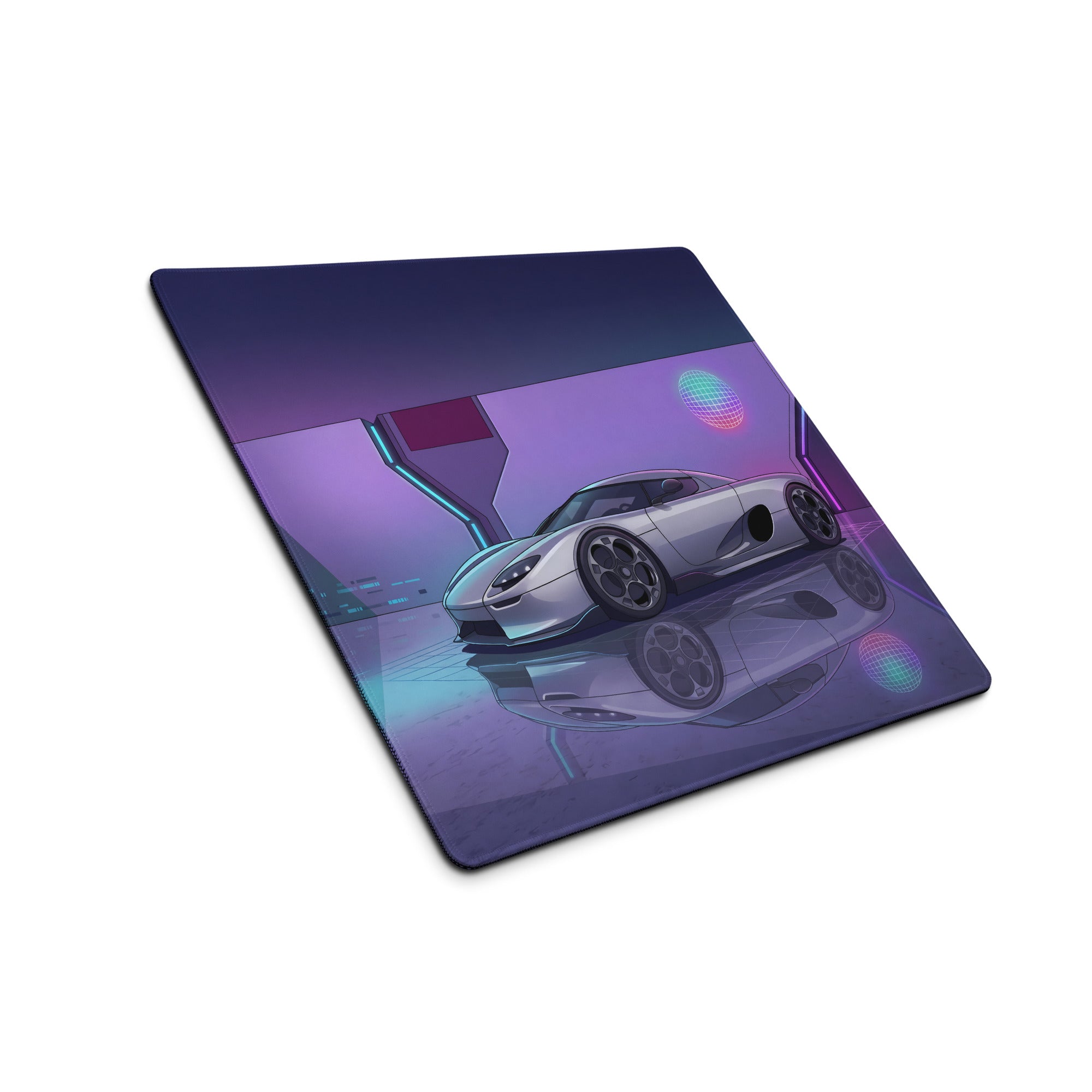 Koenigsegg CCX Inspired White Purple Vaporwave Gaming Mouse Pad – Futuristic Neon Garage Desk Mat, Retro Cyberpunk Supercar Digital Artwork