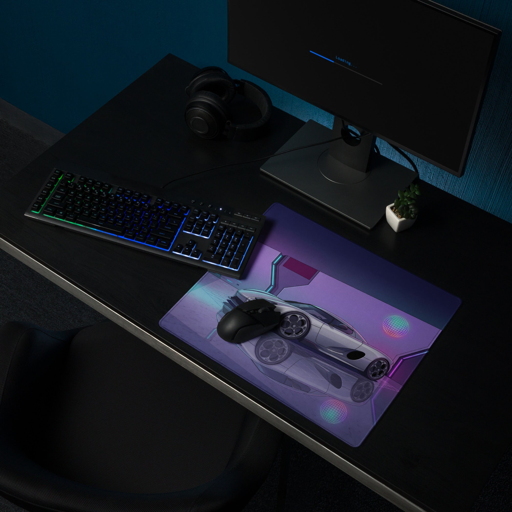 Koenigsegg CCX Inspired White Purple Vaporwave Gaming Mouse Pad – Futuristic Neon Garage Desk Mat, Retro Cyberpunk Supercar Digital Artwork