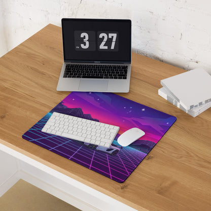 Koenigsegg Jesko Attack Inspired White Purple Vaporwave Gaming Mouse Pad – Neon Grid Mountain Desk Mat, Retro Futuristic Hypercar Digital Artwork
