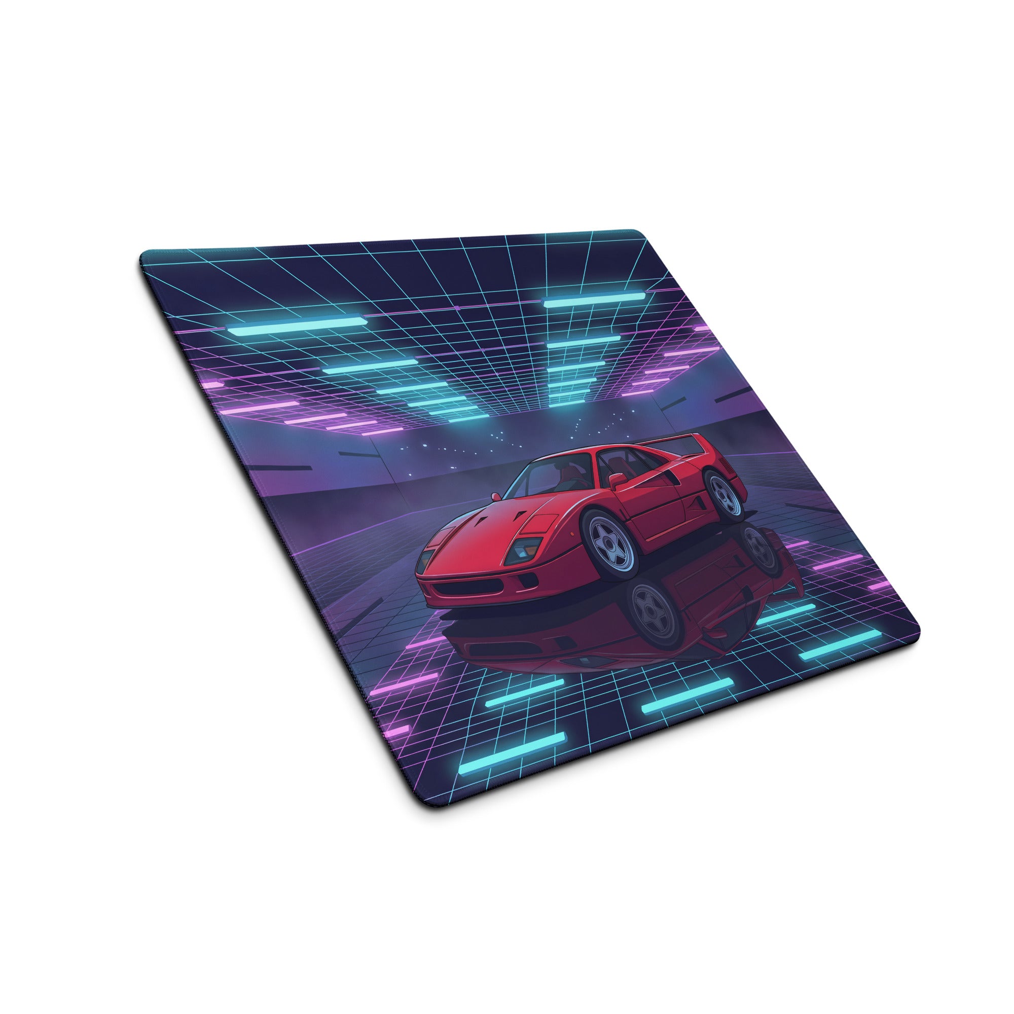 Ferrari F40 Inspired Red Cyan Vaporwave Gaming Mouse Pad – Neon Retro Garage Desk Mat, Futuristic Synthwave Supercar Digital Artwork