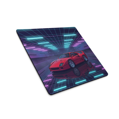 Ferrari F40 Inspired Red Cyan Vaporwave Gaming Mouse Pad – Neon Retro Garage Desk Mat, Futuristic Synthwave Supercar Digital Artwork