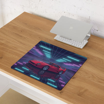 Ferrari F40 Inspired Red Cyan Vaporwave Gaming Mouse Pad – Neon Retro Garage Desk Mat, Futuristic Synthwave Supercar Digital Artwork