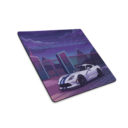 Dodge Viper ACR Inspired White Purple Vaporwave Gaming Mouse Pad – Neon Futuristic Raceway Desk Mat, Retro Synthwave Sports Car Digital Artwor