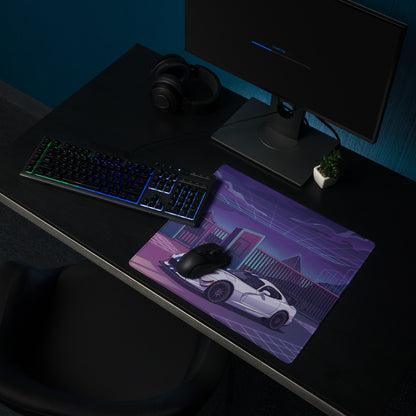 Dodge Viper ACR Inspired White Purple Vaporwave Gaming Mouse Pad – Neon Futuristic Raceway Desk Mat, Retro Synthwave Sports Car Digital Artwor