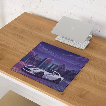 Dodge Viper ACR Inspired White Purple Vaporwave Gaming Mouse Pad – Neon Futuristic Raceway Desk Mat, Retro Synthwave Sports Car Digital Artwor