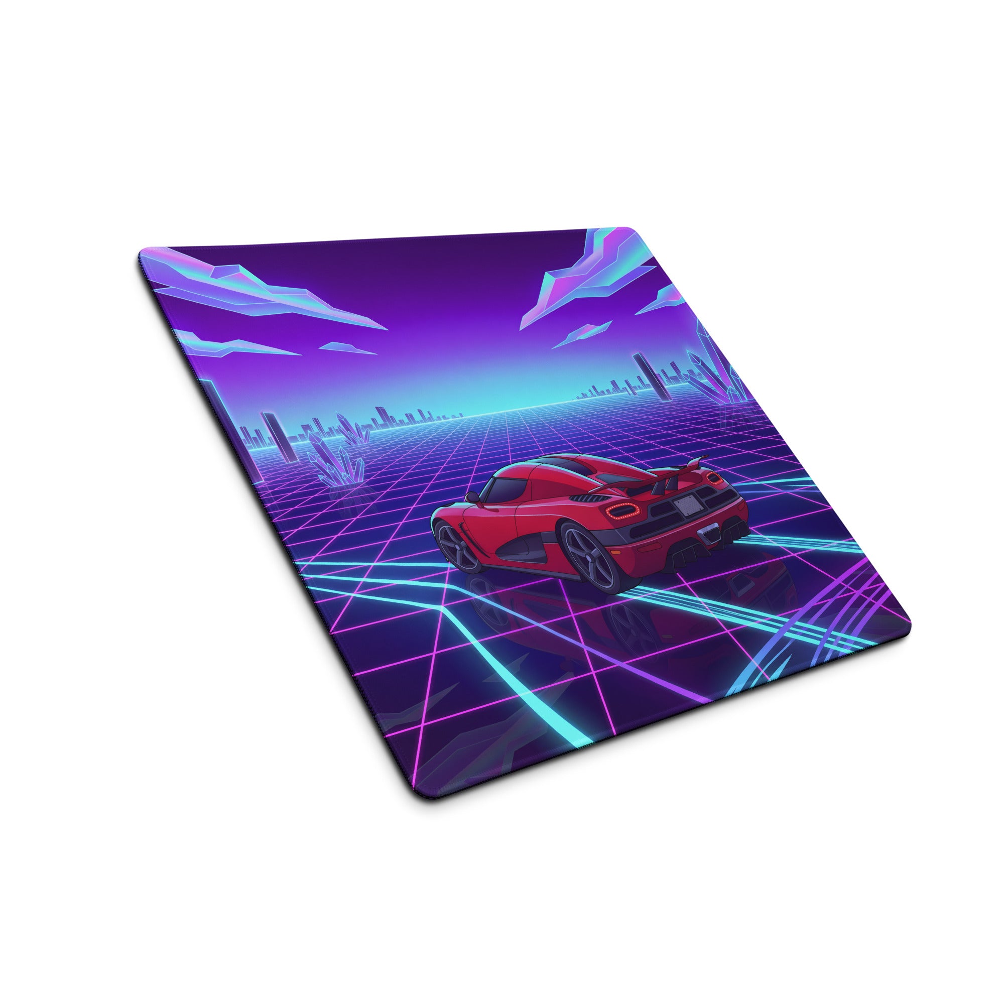 Koenigsegg Agera Inspired Red Vaporwave Gaming Mouse Pad – Neon Grid City Desk Mat, Retro Futuristic Synthwave Supercar Digital Artwork
