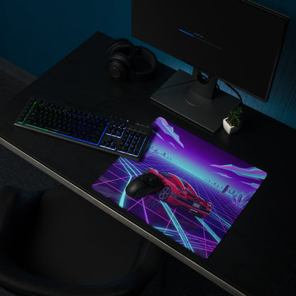 Koenigsegg Agera Inspired Red Vaporwave Gaming Mouse Pad – Neon Grid City Desk Mat, Retro Futuristic Synthwave Supercar Digital Artwork