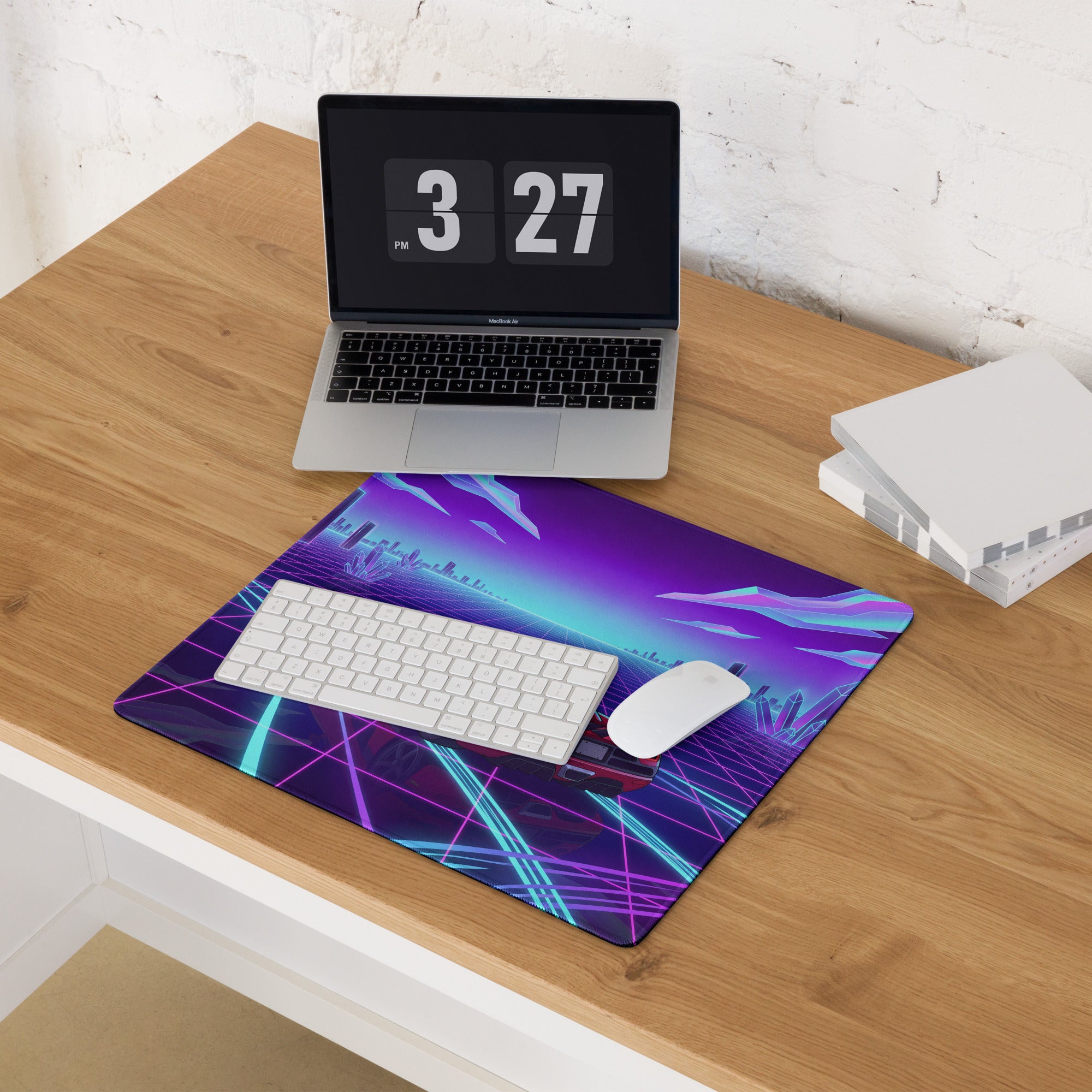 Koenigsegg Agera Inspired Red Vaporwave Gaming Mouse Pad – Neon Grid City Desk Mat, Retro Futuristic Synthwave Supercar Digital Artwork