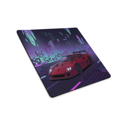 Ferrari F40 LM Inspired Red Purple Vaporwave Gaming Mouse Pad – Neon Cyber City Desk Mat, Retro Futuristic Synthwave Supercar Digital Artwork